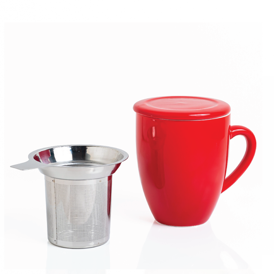 Artisan Ceramic Tea Mug with Infuser, Red - 300ml