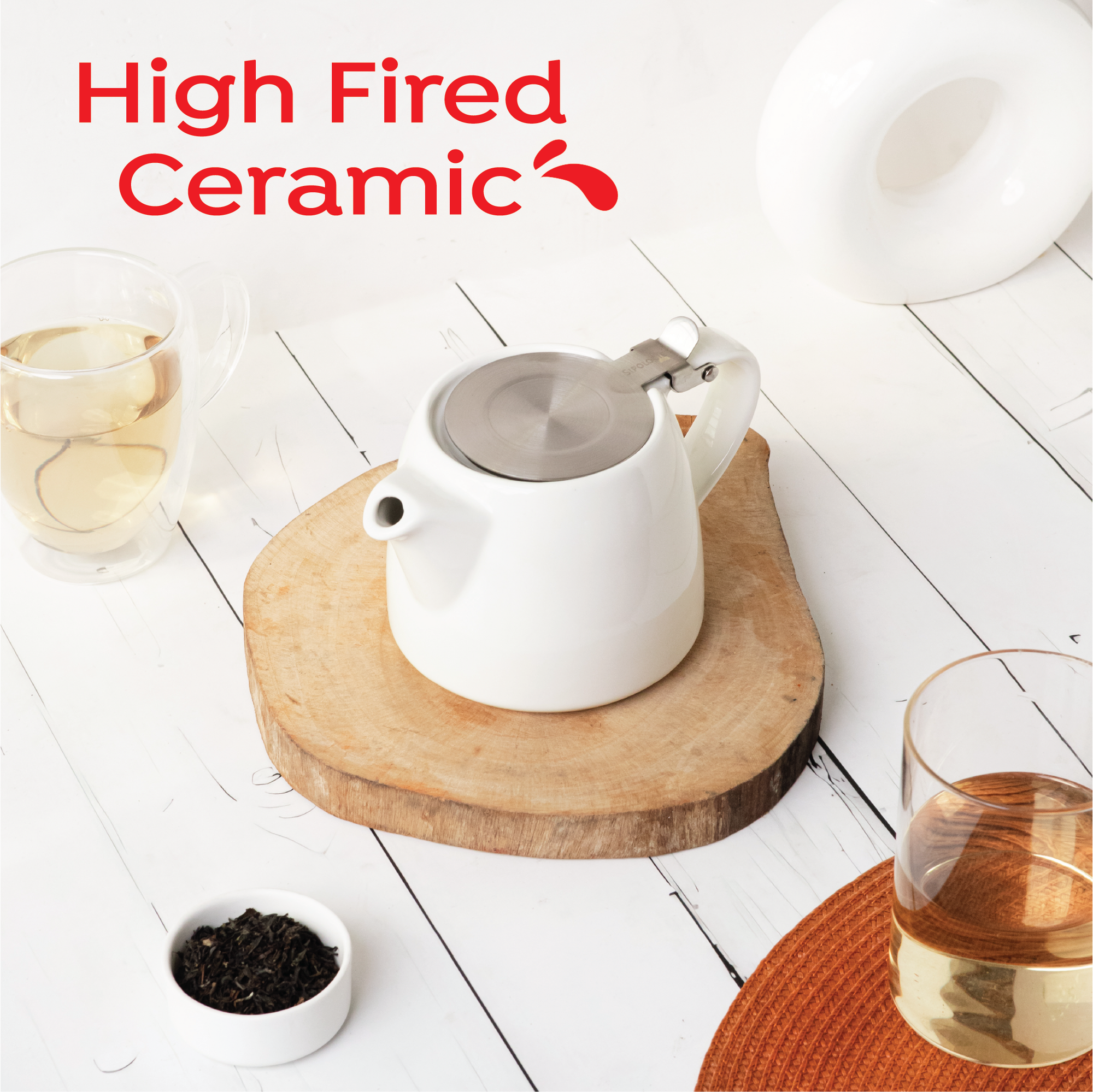 Artisan Ceramic Tea Pot with Infuser, White - 400ml