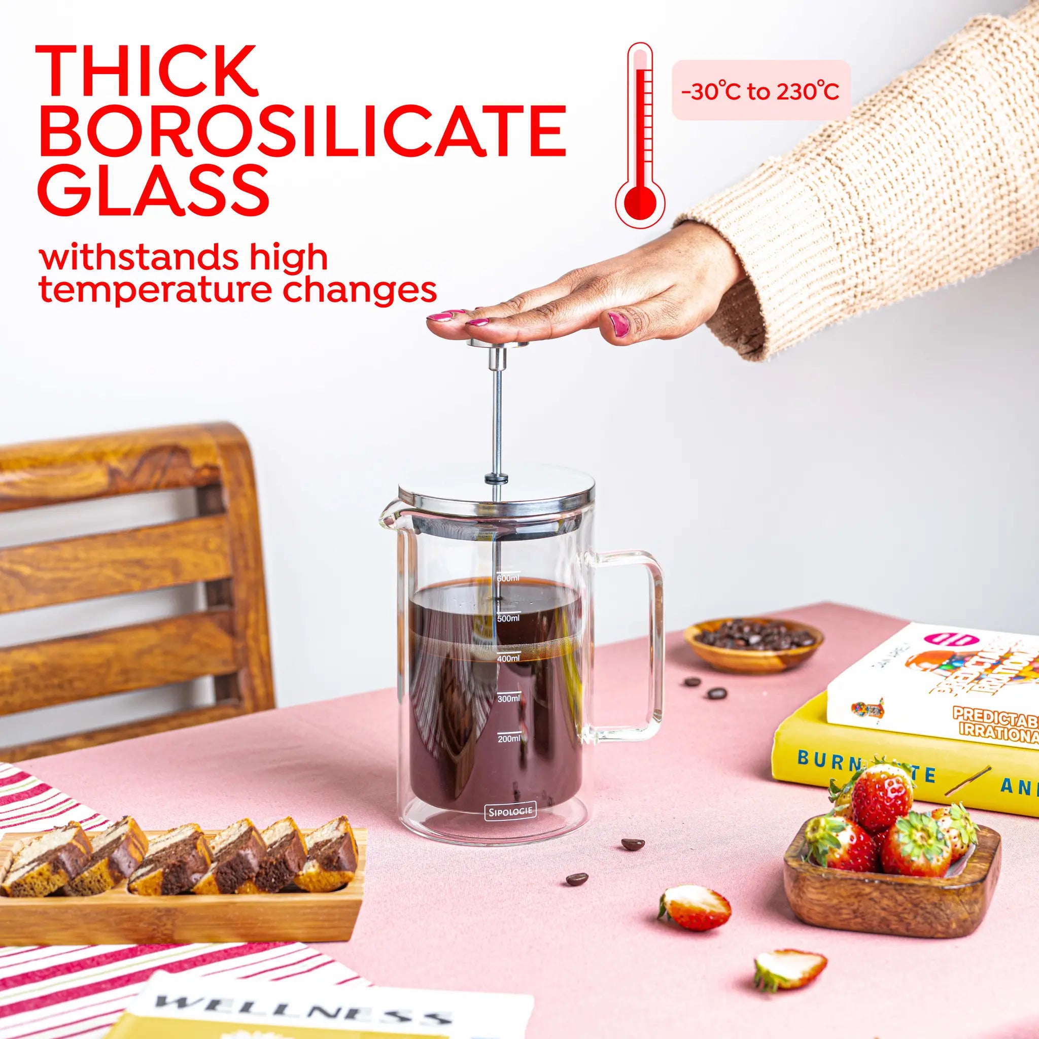 Glasricket Double Wall French Press Coffee Maker - 600ml