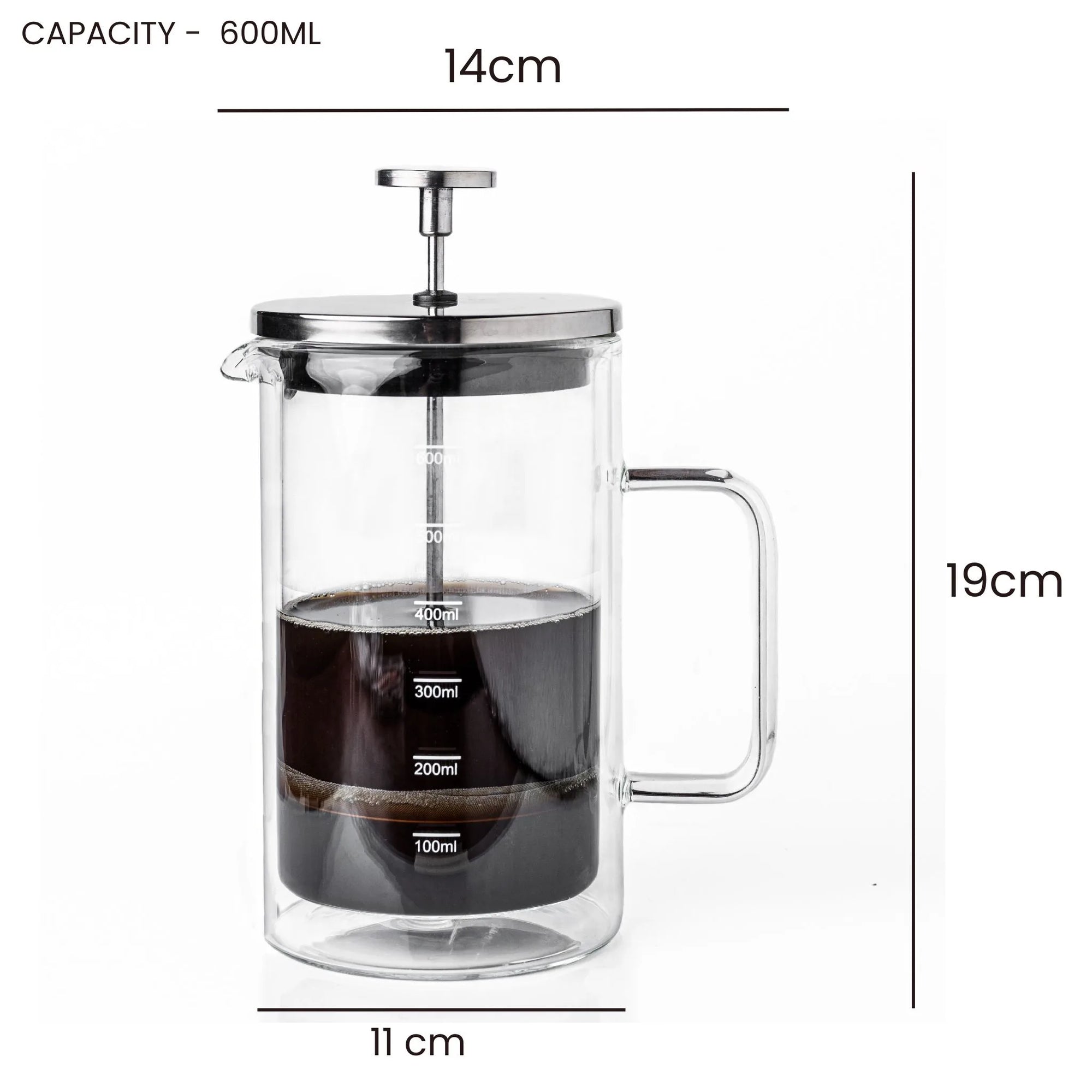 Glasricket Double Wall French Press Coffee Maker - 600ml