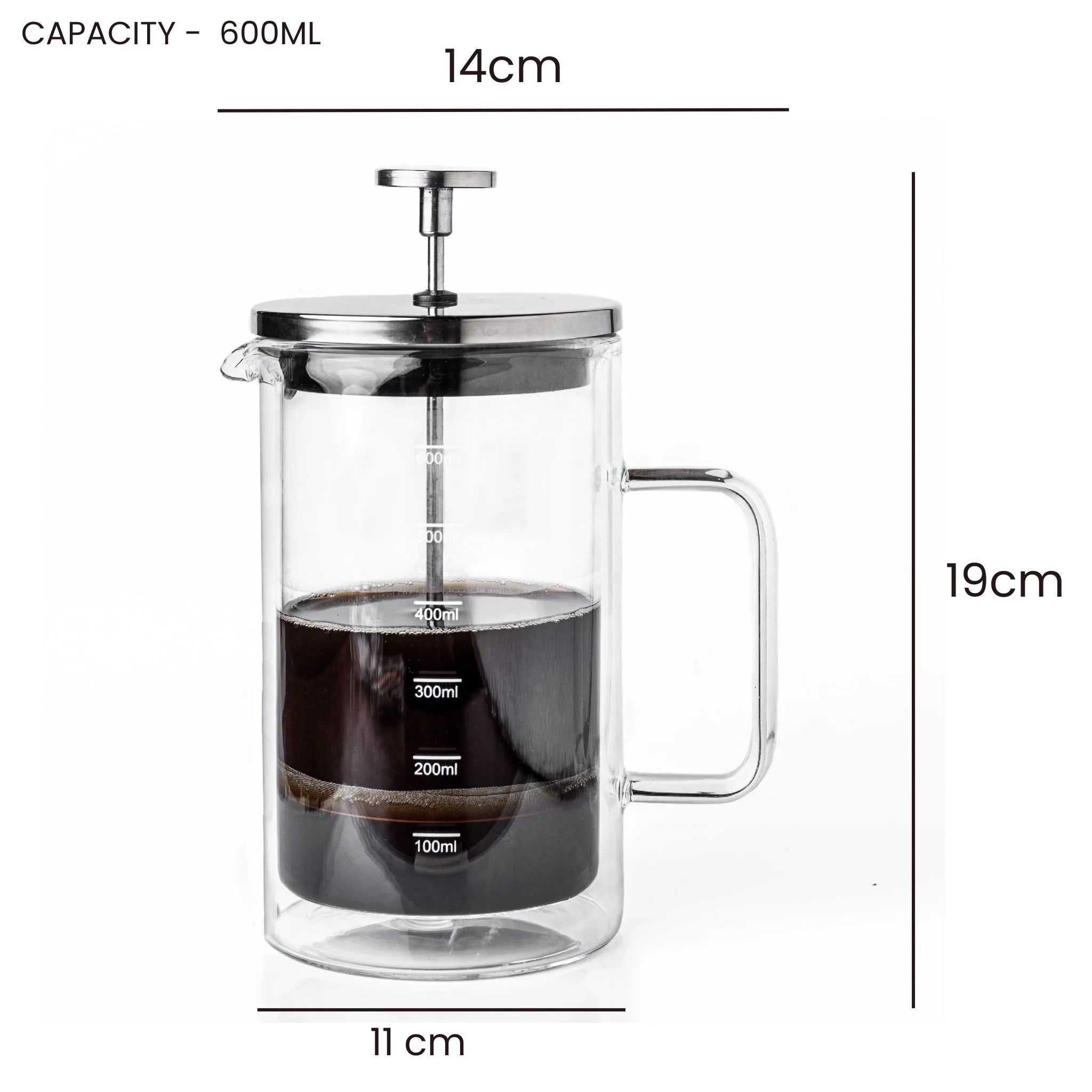 Glasricket Double Wall French Press Coffee Maker - 600ml