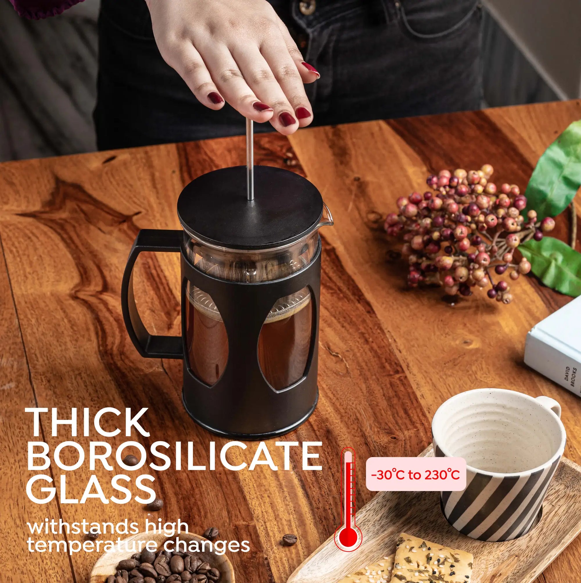 Sipologie 600ml French Press made with thick borosilicate glass for durable brewing
