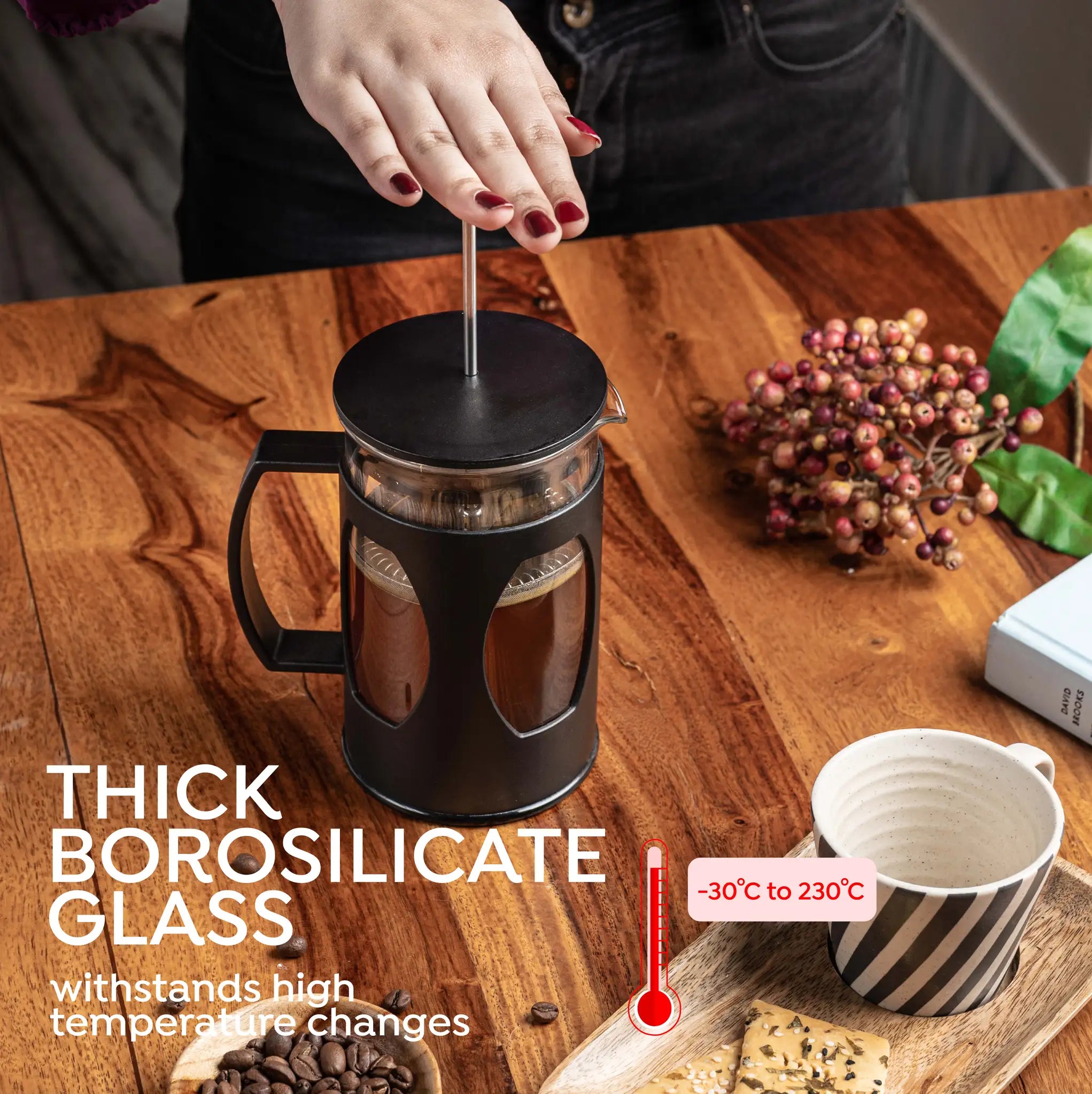Sipologie 600ml French Press made with thick borosilicate glass for durable brewing