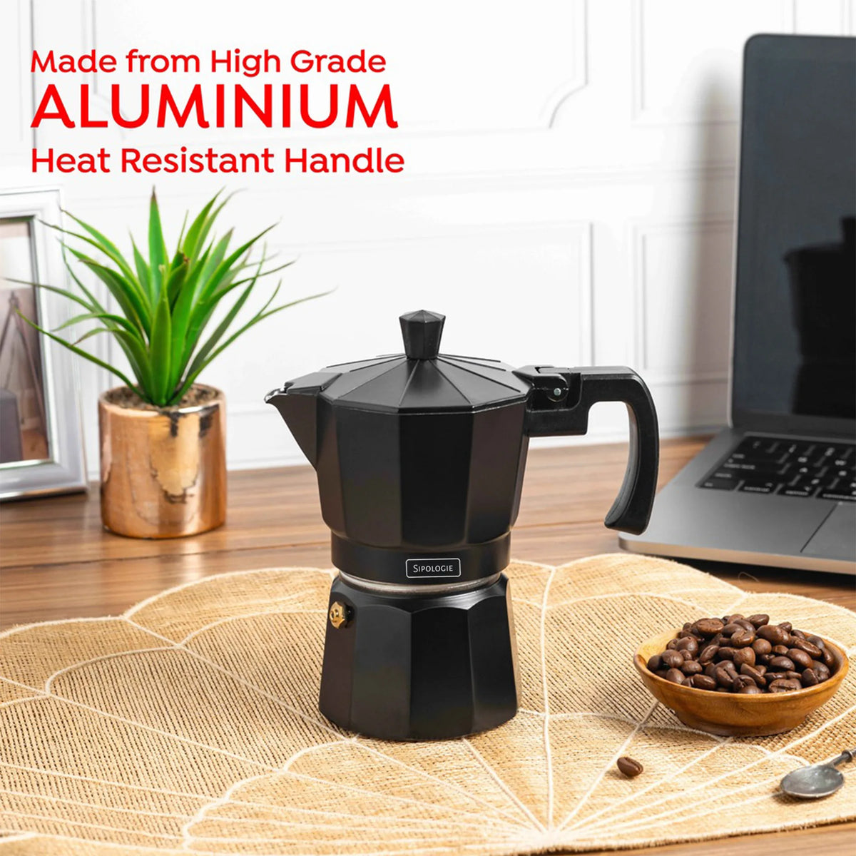 Roma Moka Pot Espresso Maker, Black - 180 ml