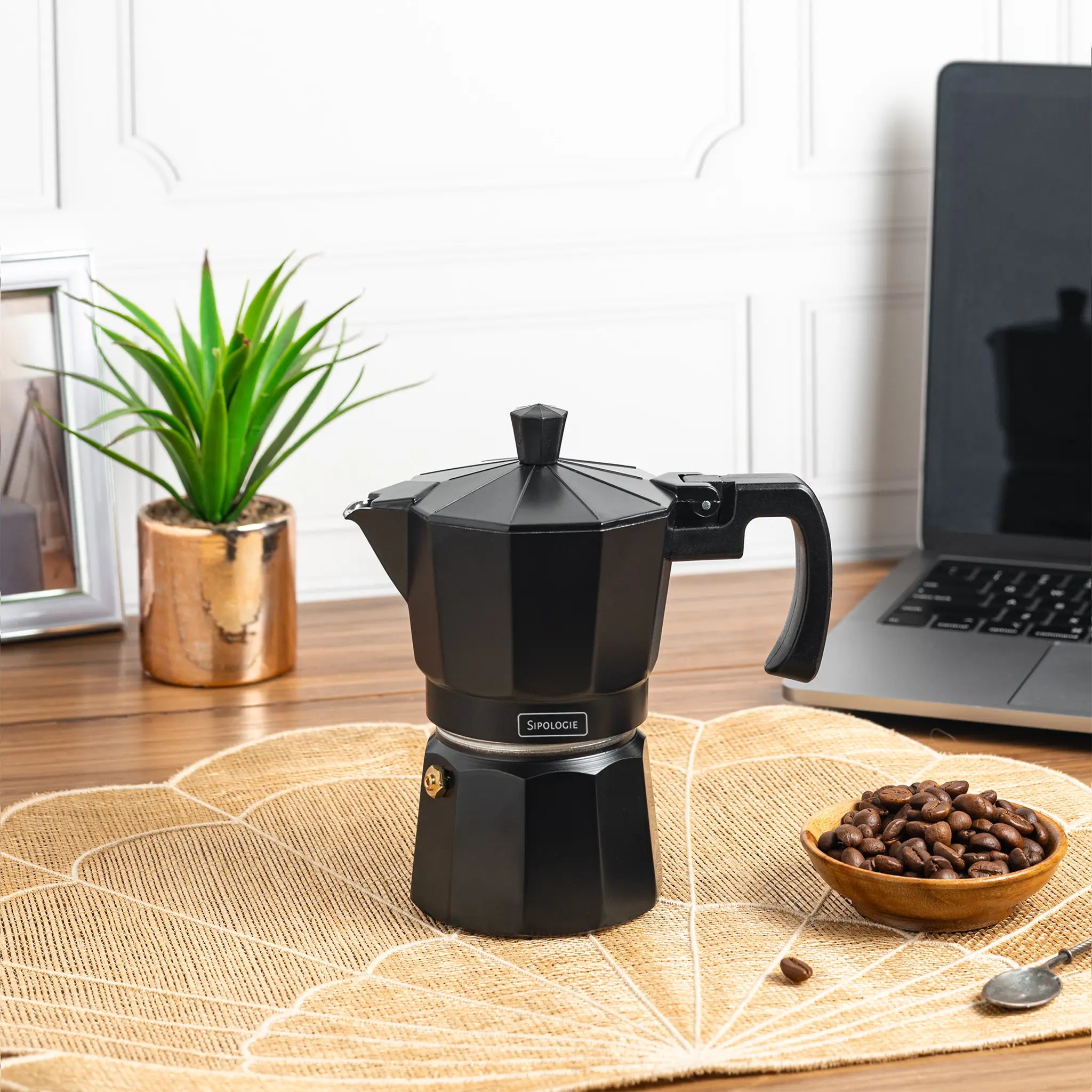 Roma Moka Pot Espresso Maker, Black - 180 ml