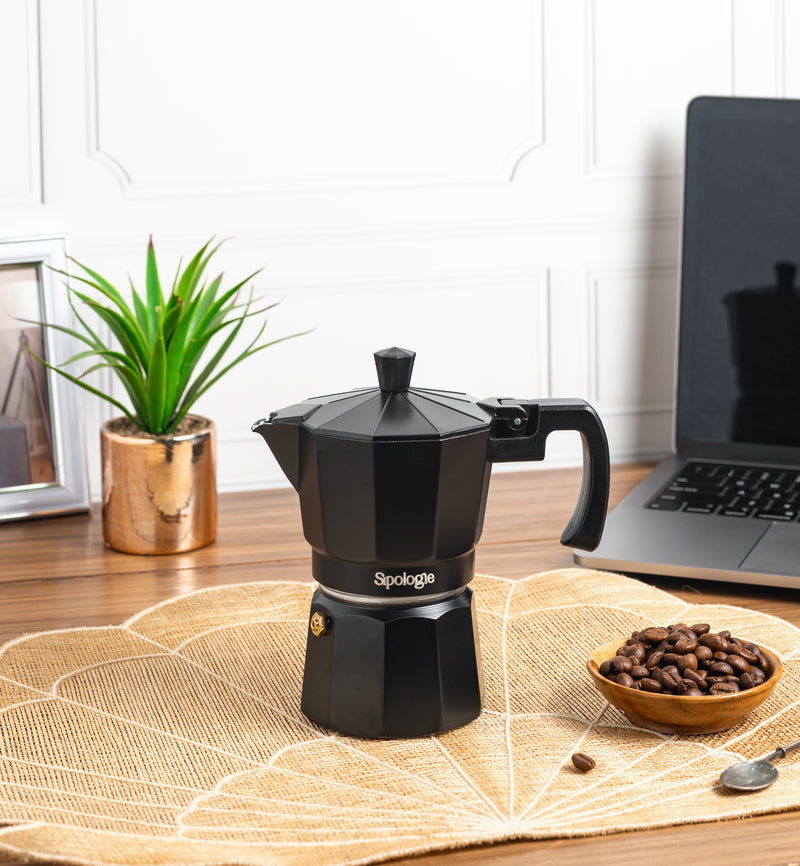 Roma Moka Pot Espresso Maker, Black (180 ml) - Coffee Fixes Everything
