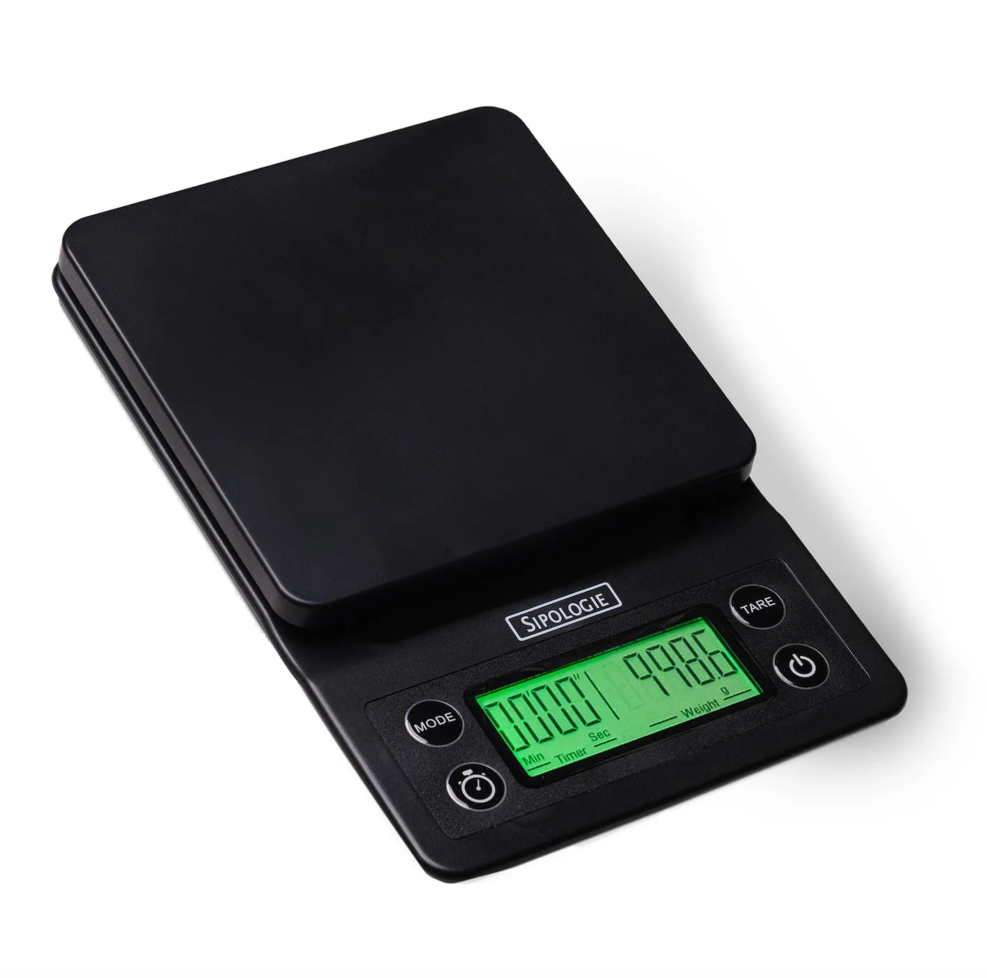 A black digital pocket scale with a green LCD display and white buttons, shown on a clean white background. The brand name 'SHOULOGUE' is visible above the screen.