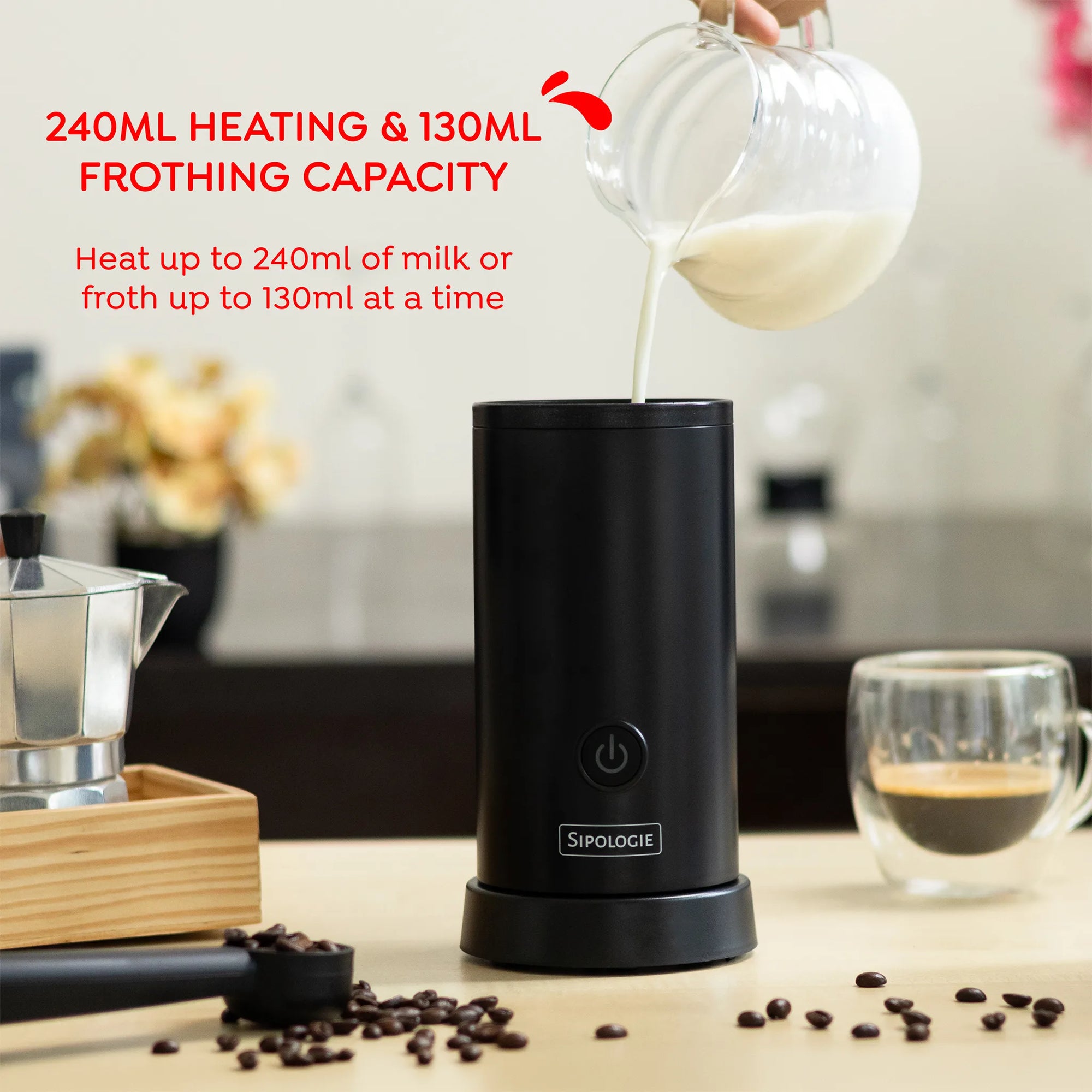 Sipologie Cafe Silk Milk Frother - 240ml heating & 130ml frothing