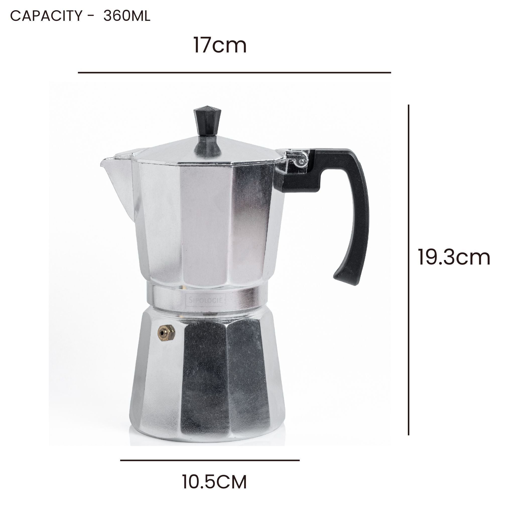 Roma Moka Pot, Silver - 360ml