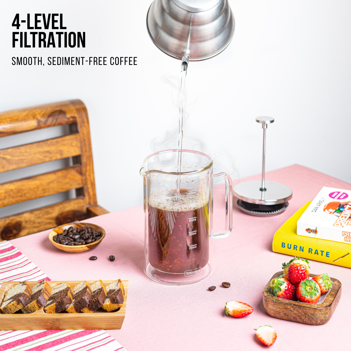 Glasricket Double Wall French Press Coffee Maker — 600ml