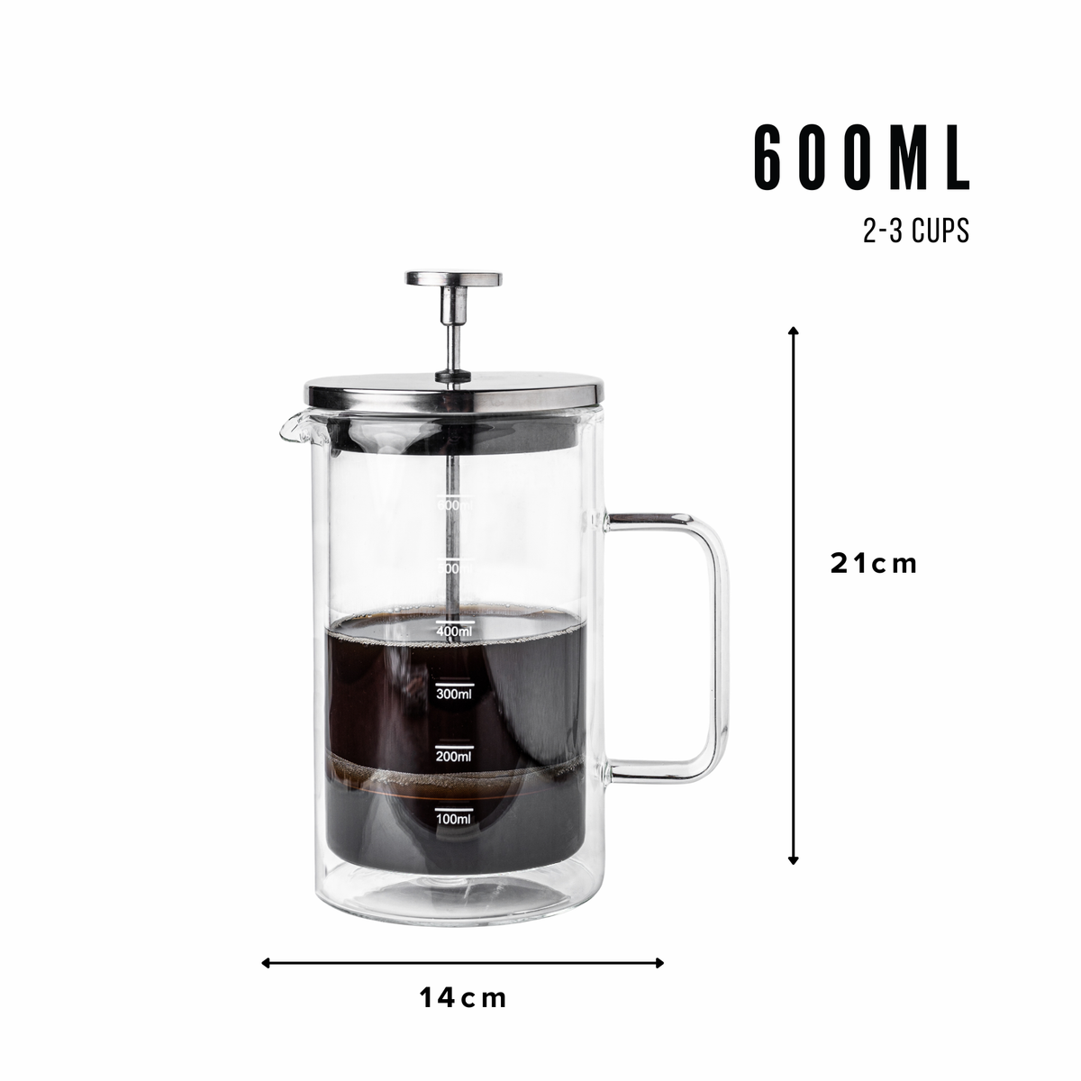 Glasricket Double Wall French Press Coffee Maker — 600ml