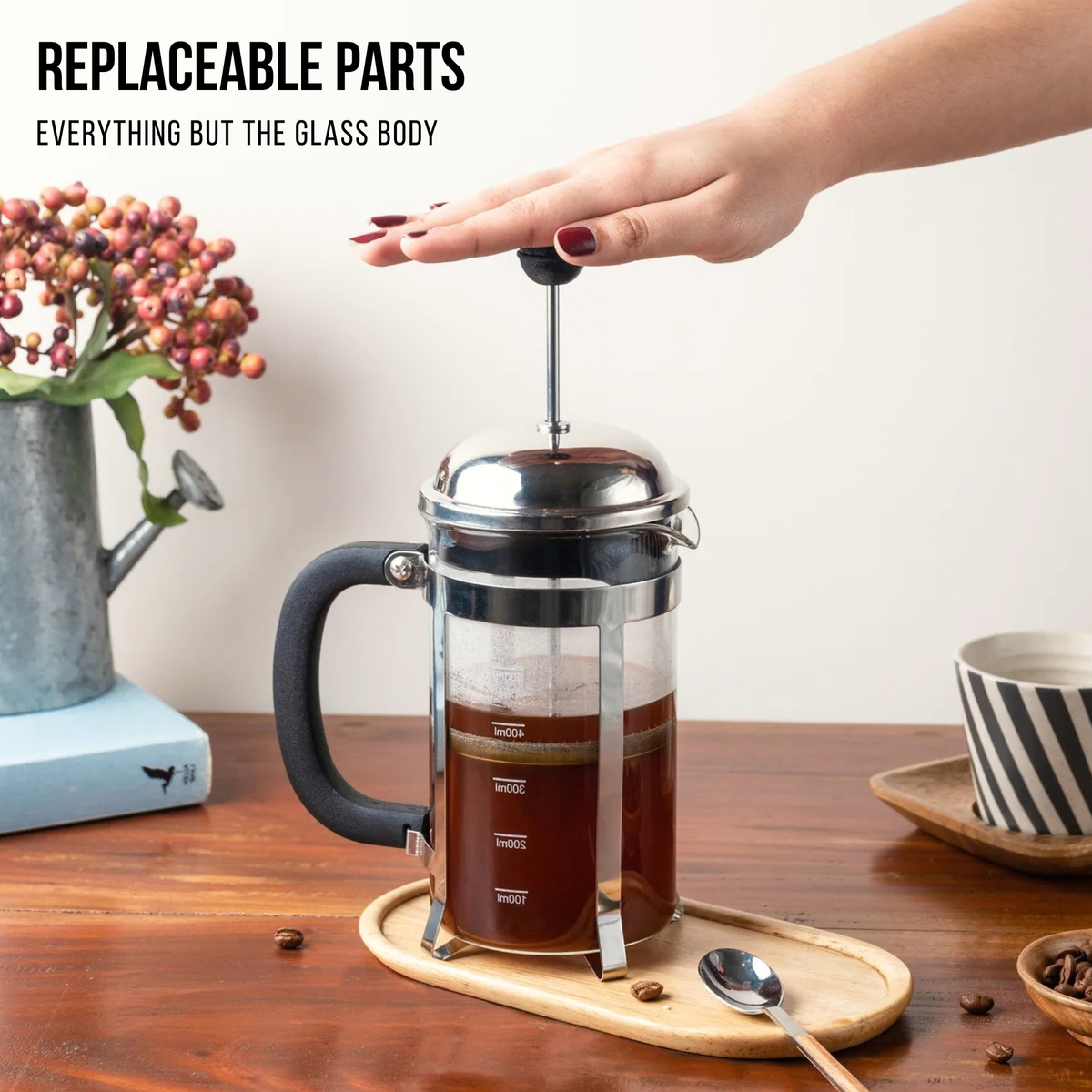 Vintage French Press Coffee Maker — Silver, 600ml