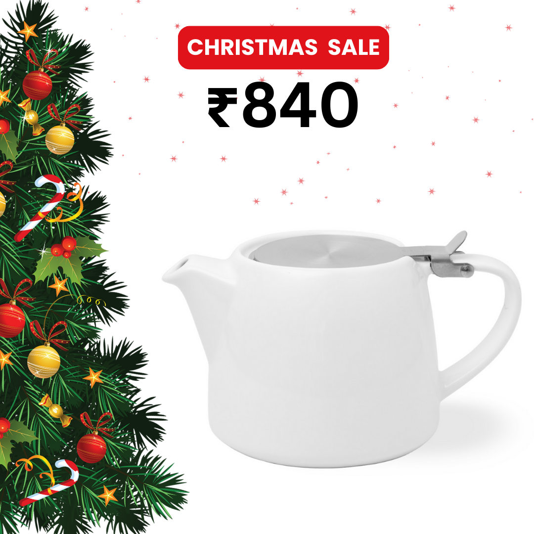 Artisan Ceramic Tea Pot with Infuser, White - 400ml