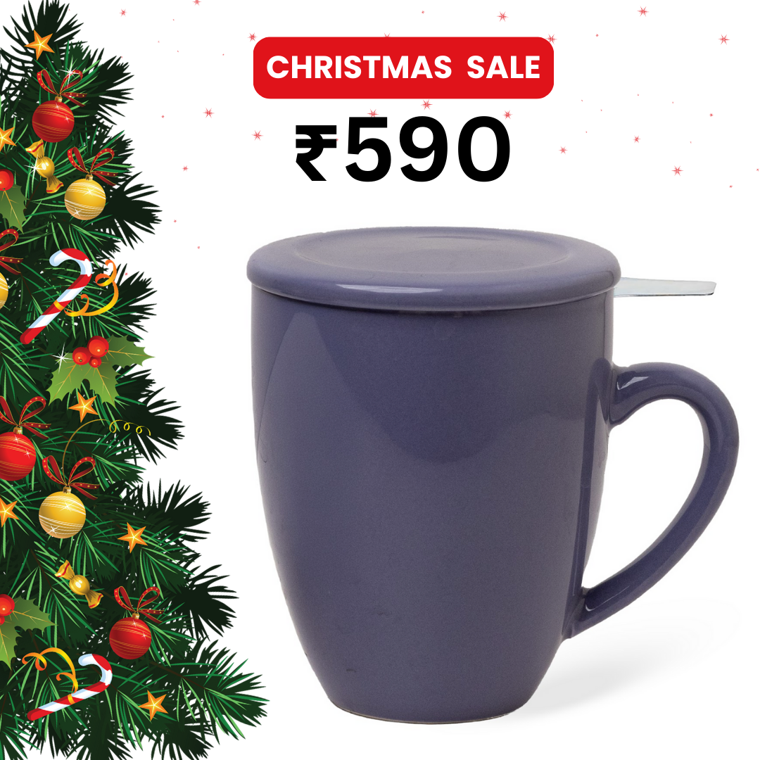 Artisan Ceramic Tea Mug with Infuser, Purple - 300ml