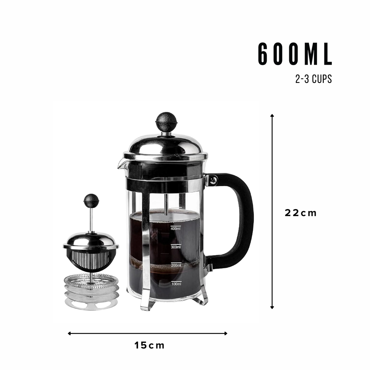 Vintage French Press Coffee Maker — Silver, 600ml