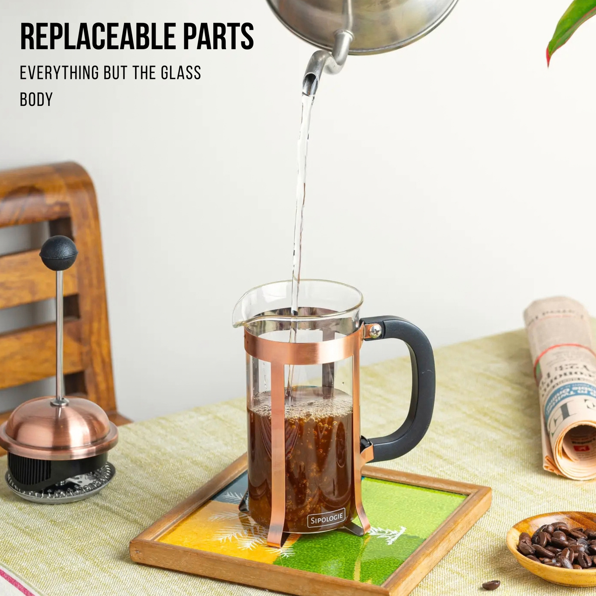 Vintage French Press Coffee Maker — Copper, 350ml