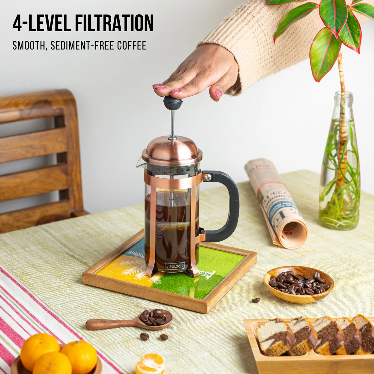 Vintage French Press Coffee Maker — Copper, 350ml
