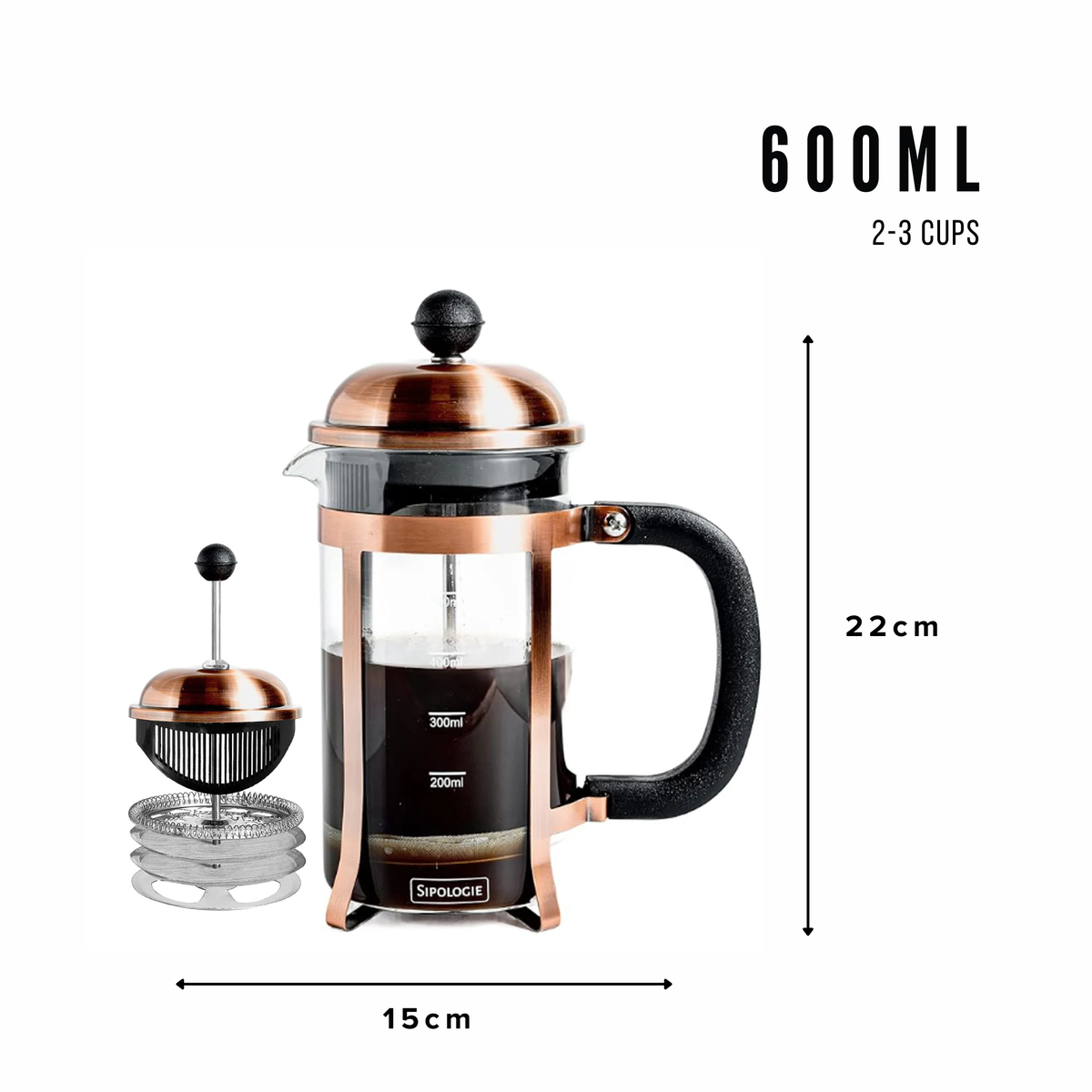 Vintage French Press Coffee Maker — Copper, 600ml
