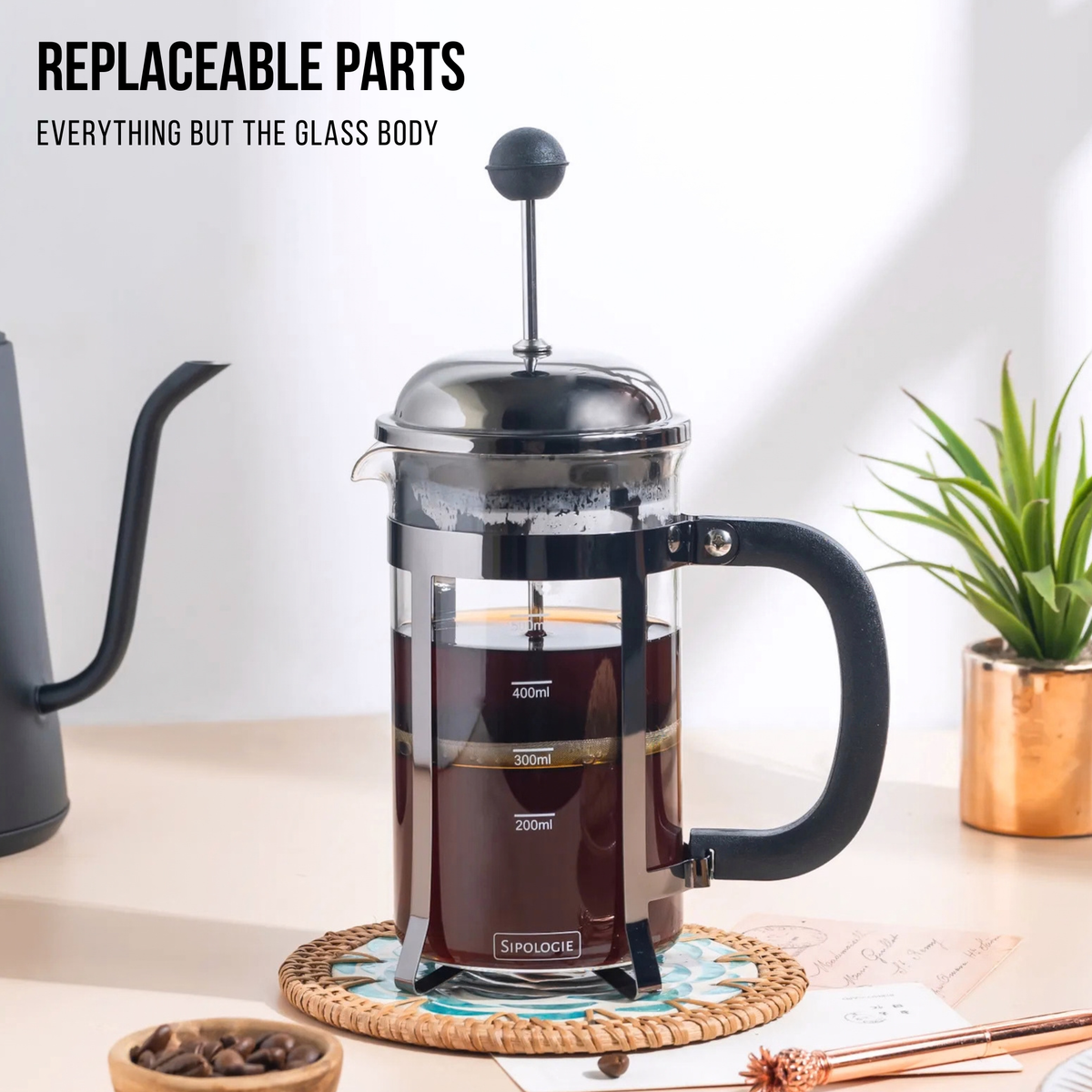 Vintage French Press Coffee Maker — Black, 600ml