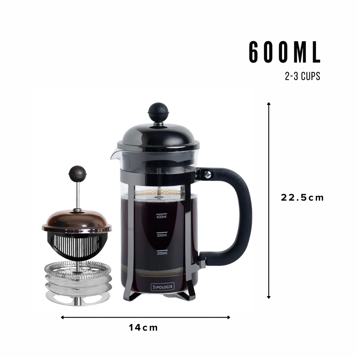 Vintage French Press Coffee Maker — Black, 600ml