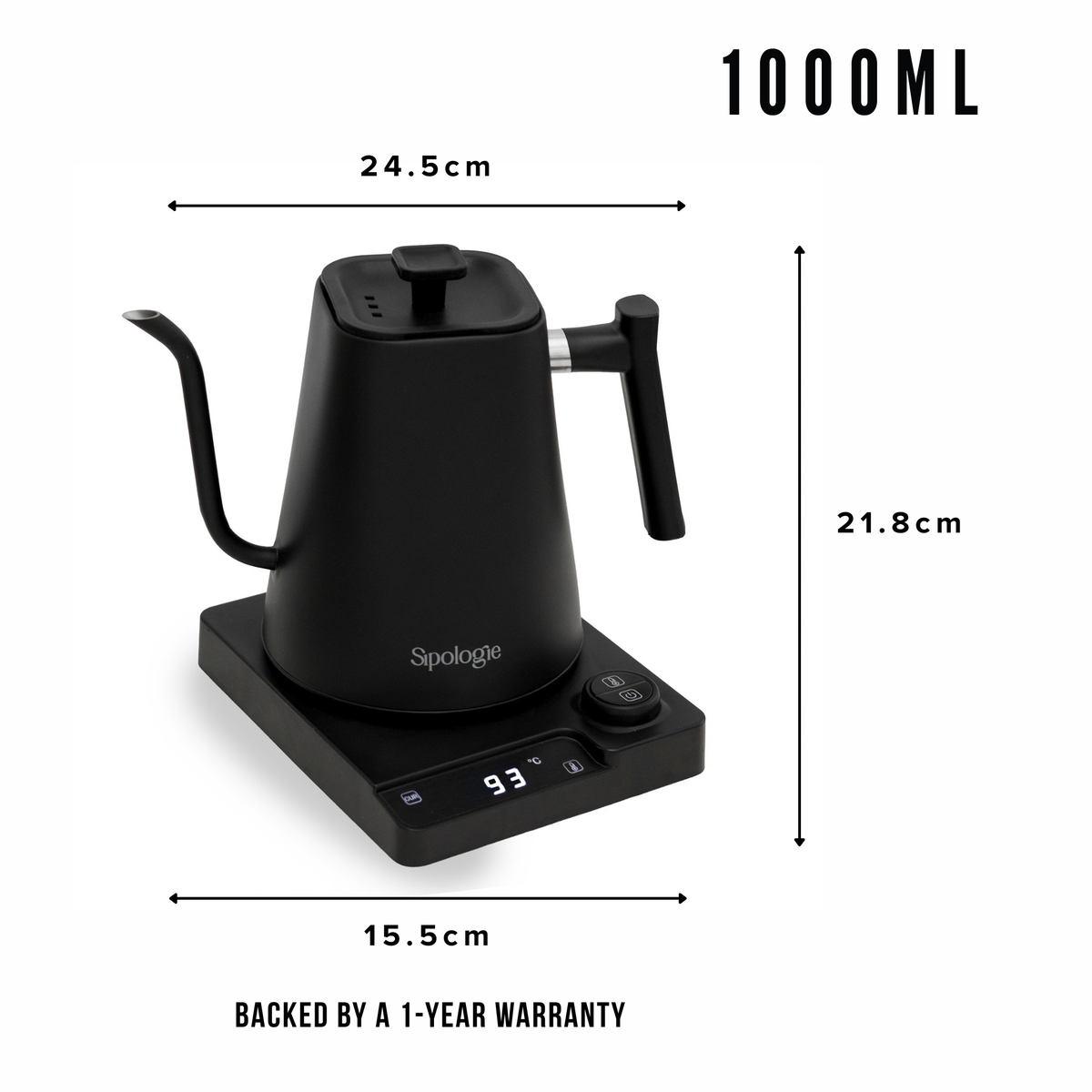 Sipologie Precision Electric Gooseneck Kettle - 1000ml