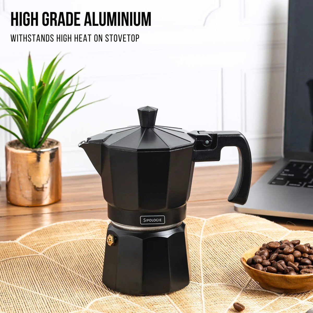 Roma Moka Pot Espresso Maker, Black - 180 ml
