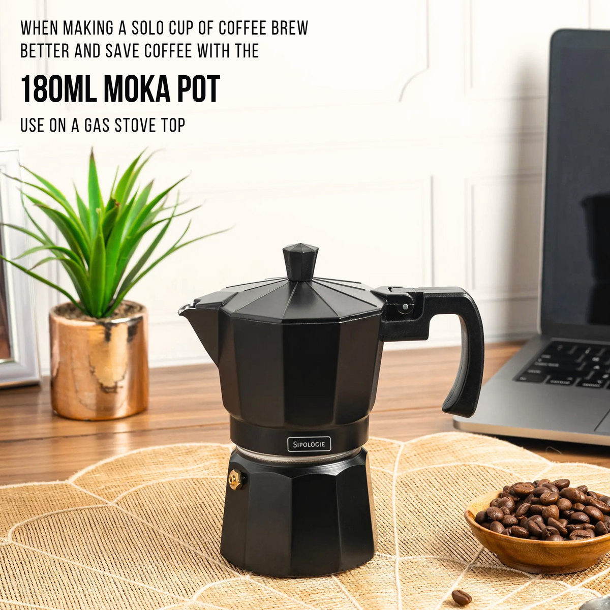 Roma Moka Pot Espresso Maker, Black - 180 ml