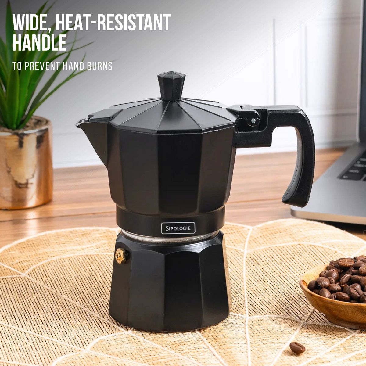 Roma Moka Pot Espresso Maker, Black - 180 ml