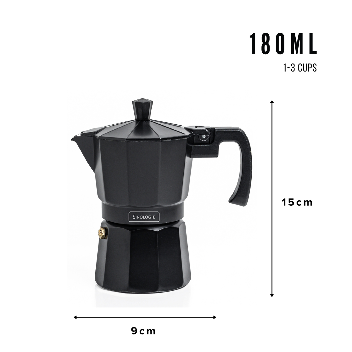 Roma Moka Pot Espresso Maker, Black - 180 ml