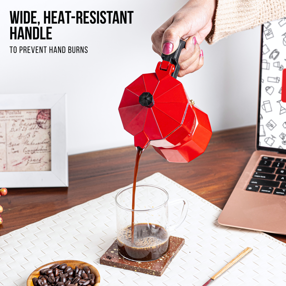 Roma Moka Pot Espresso Maker, Red - 180 ml