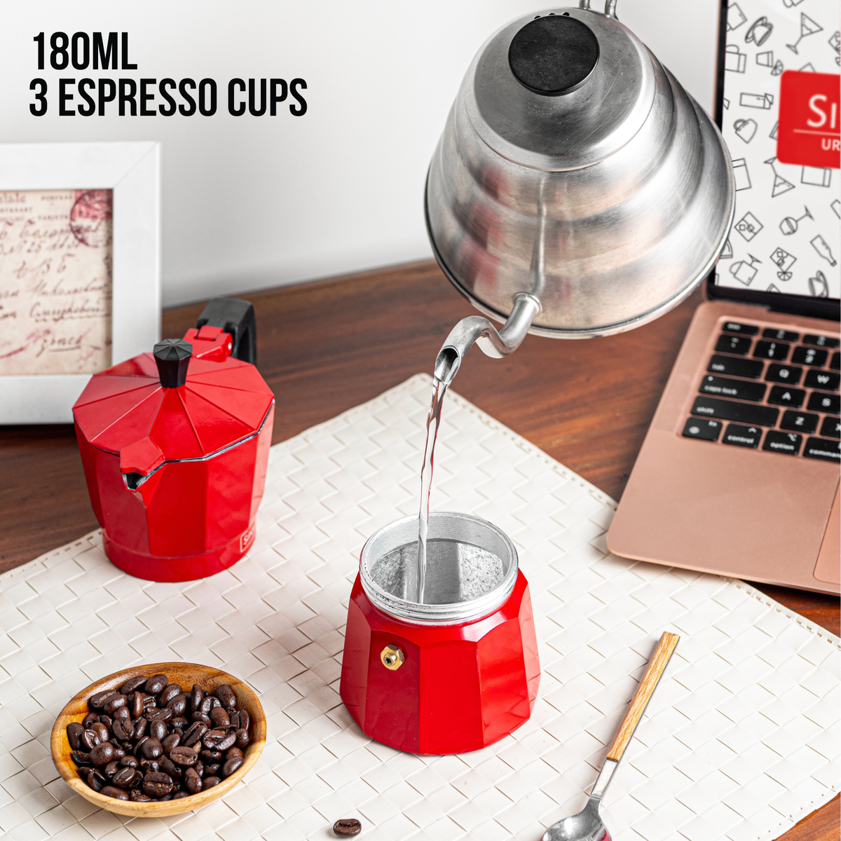 Roma Moka Pot Espresso Maker, Red - 180 ml