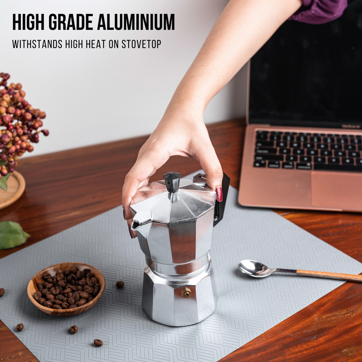Roma Moka Pot Espresso Maker, Silver - 180 ml