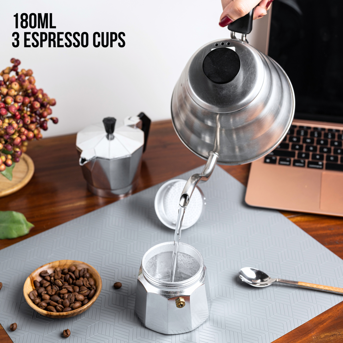 Roma Moka Pot Espresso Maker, Silver - 180 ml