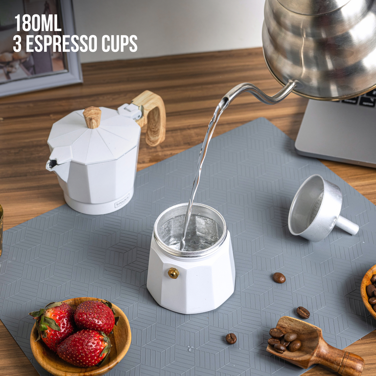 Roma Moka Pot Espresso Maker, White - 180 ml