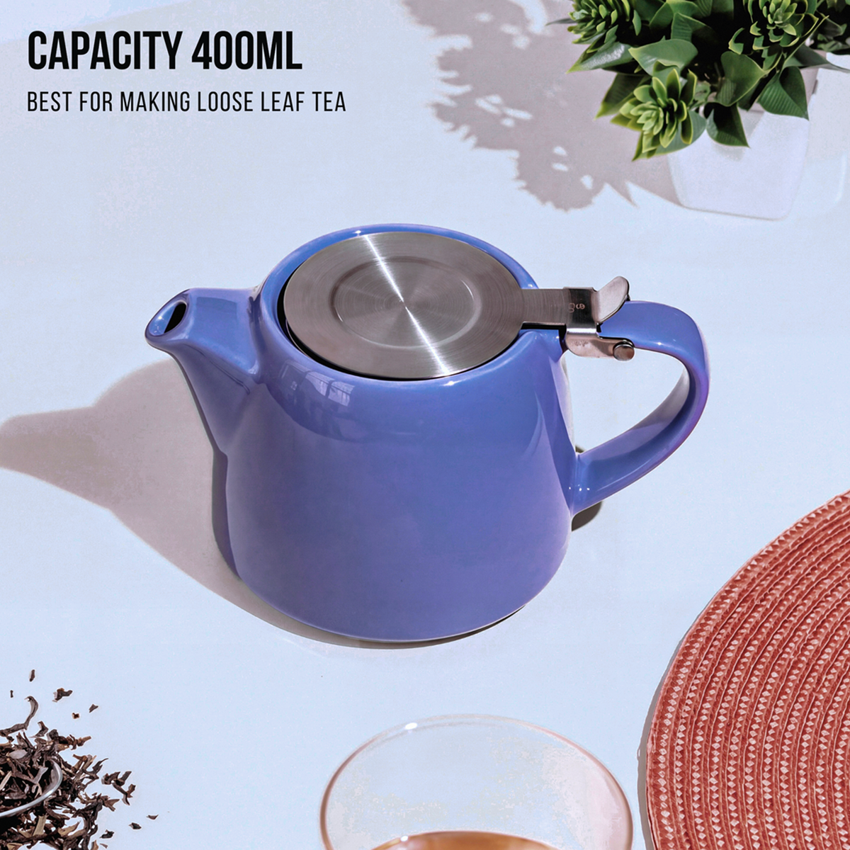 Artisan Ceramic Tea Pot with Infuser, Purple - 400 ml