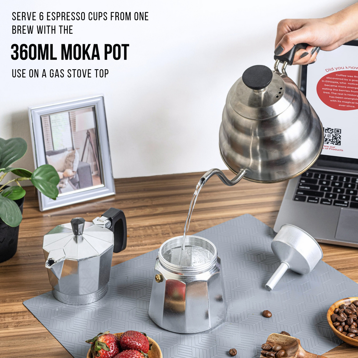 Roma Moka Pot Espresso Maker, Silver - 360 ml