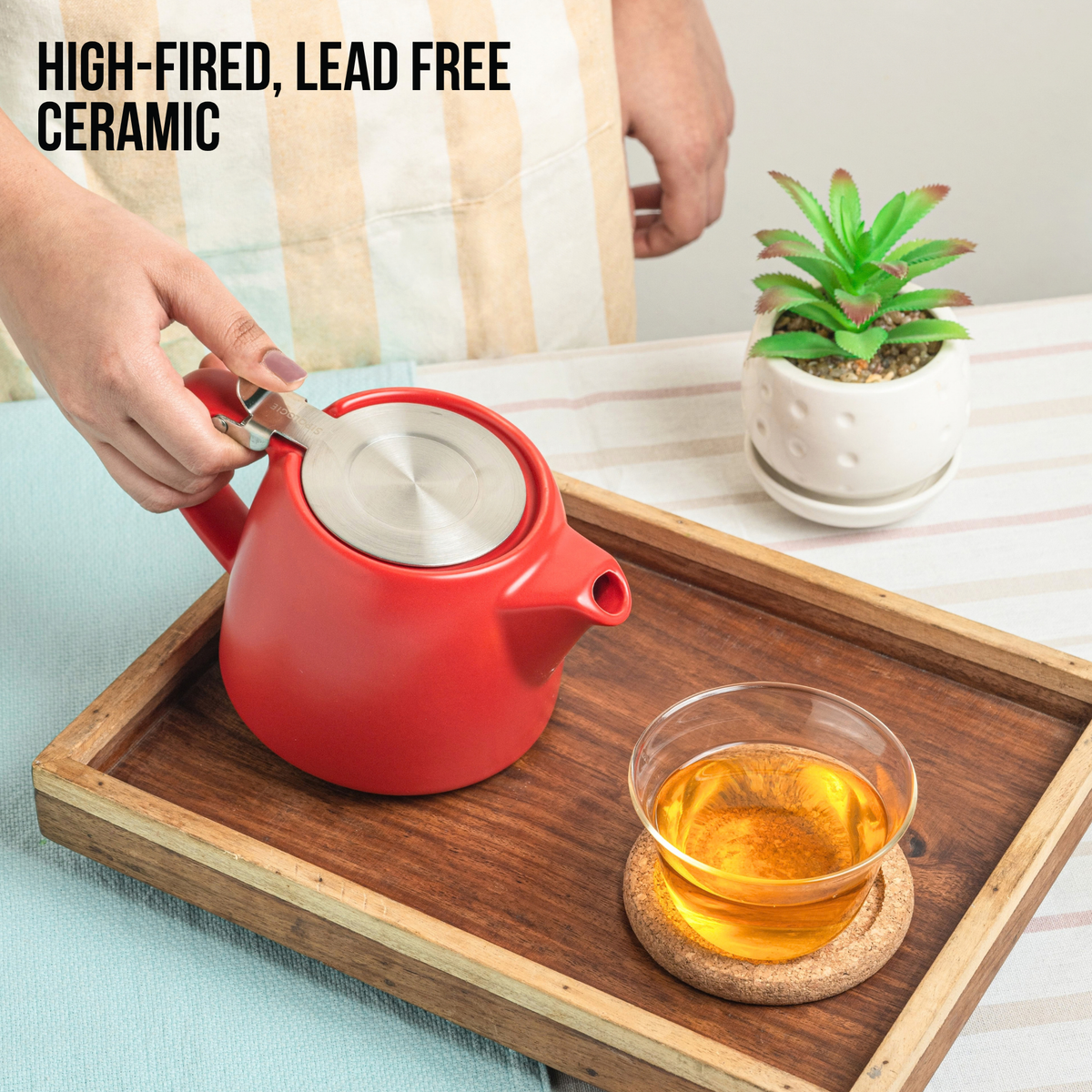 Artisan Ceramic Tea Pot with Infuser, Red - 400ml