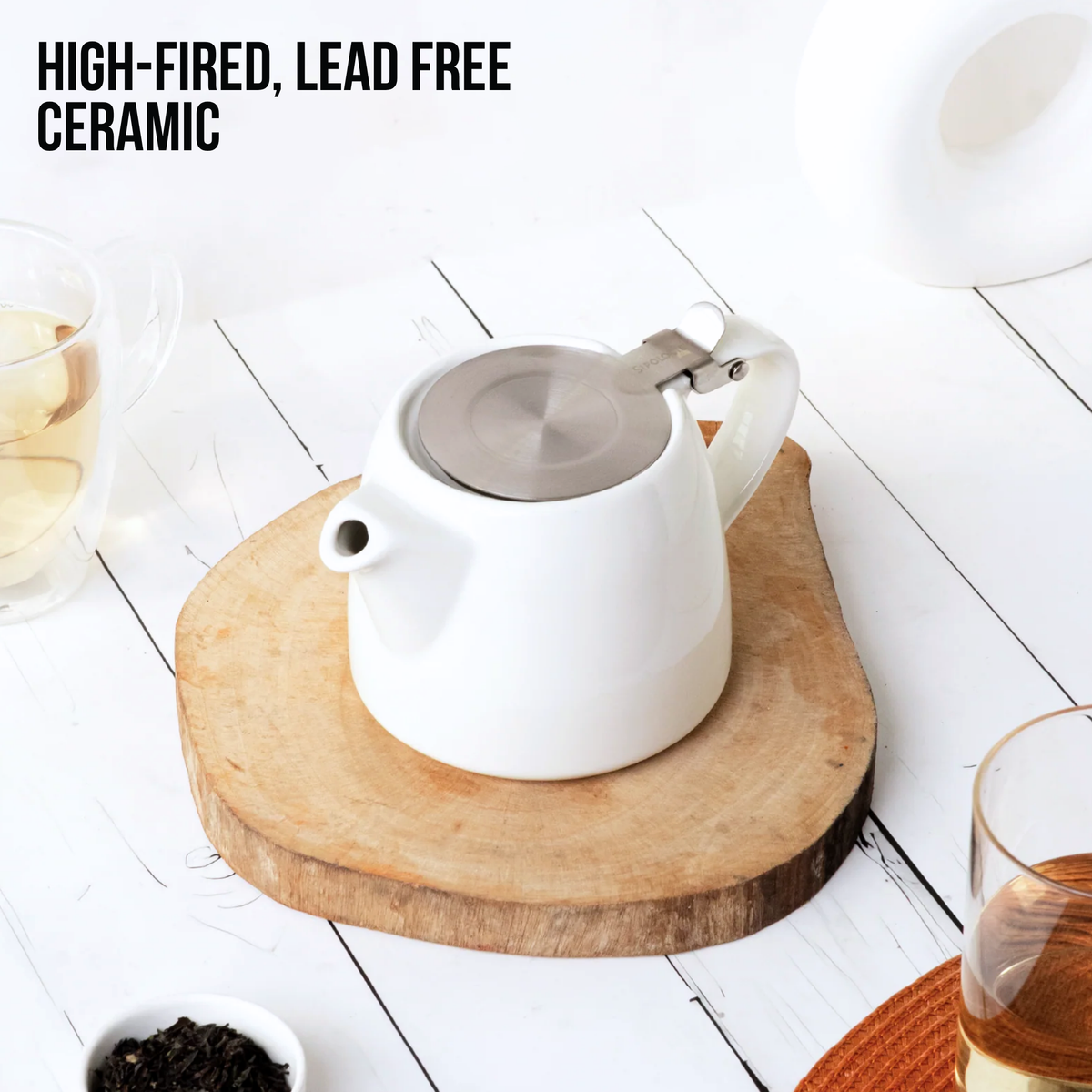 Artisan Ceramic Tea Pot with Infuser, White - 400ml