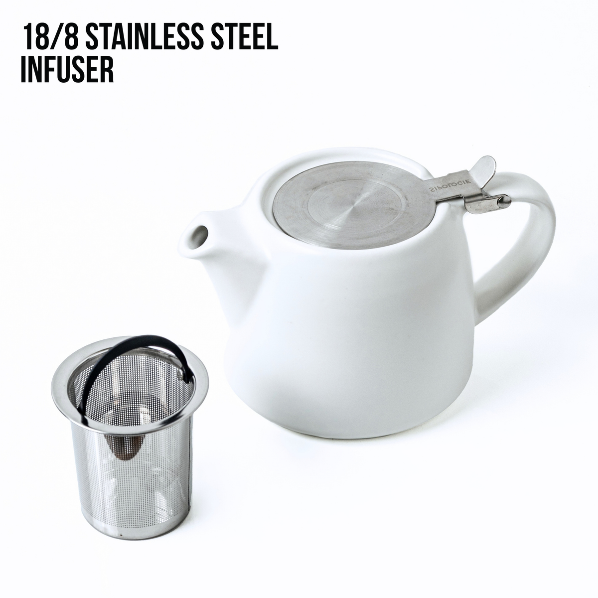 Artisan Ceramic Tea Pot with Infuser, White - 400ml