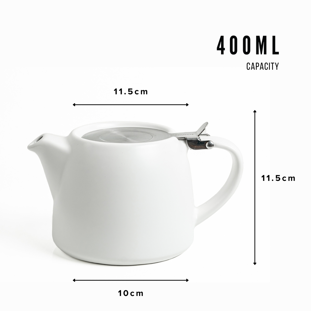 Artisan Ceramic Tea Pot with Infuser, White - 400ml
