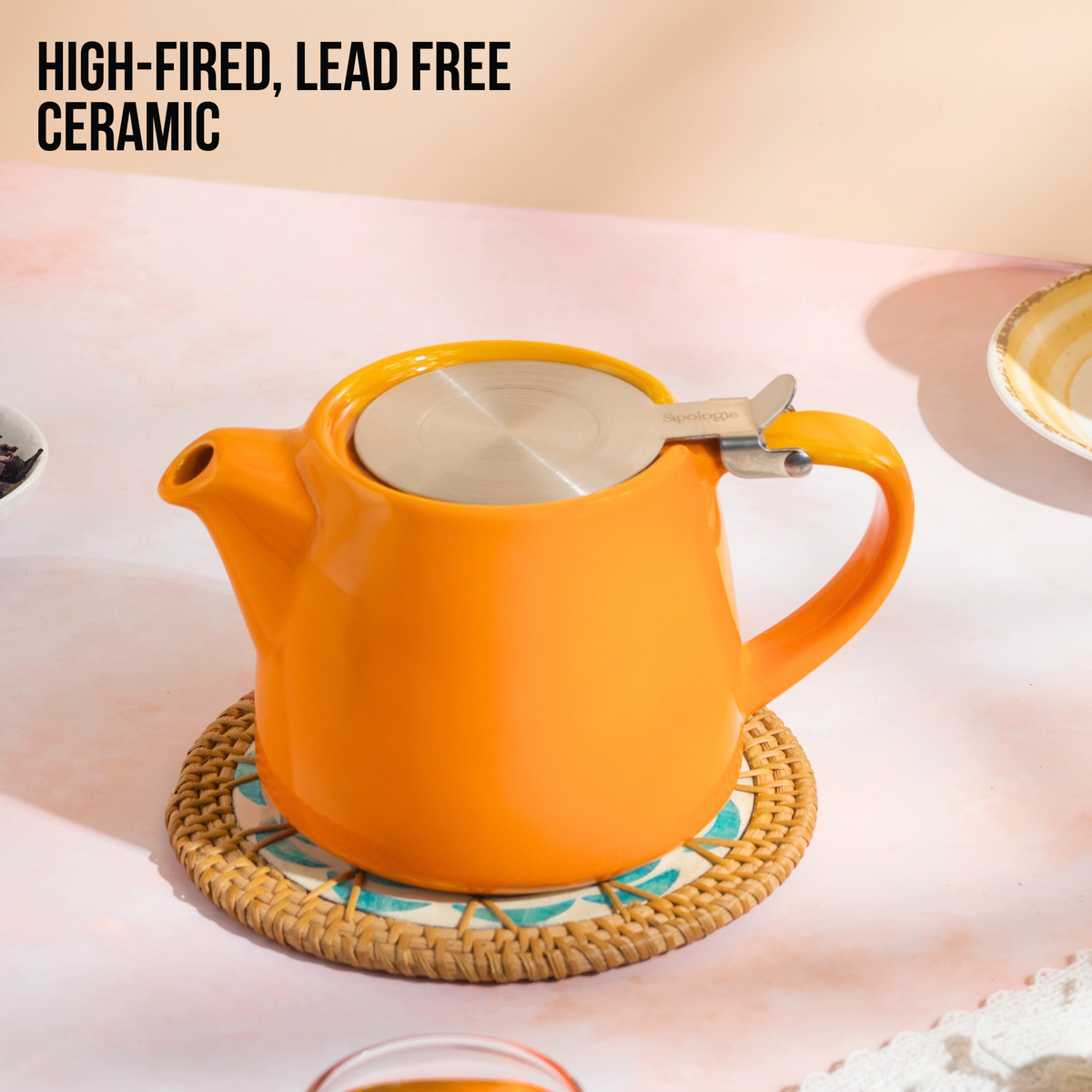 Artisan Ceramic Tea Pot with Infuser, Mandarin - 400 ml