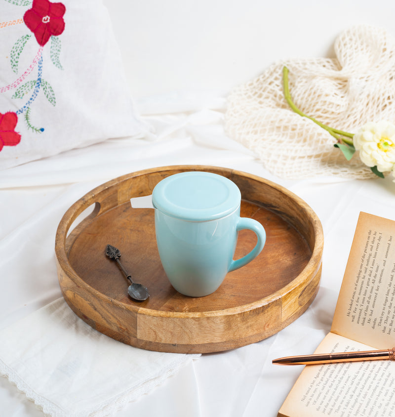 Artisan Ceramic Tea Mug with Infuser, Blue - 300ml