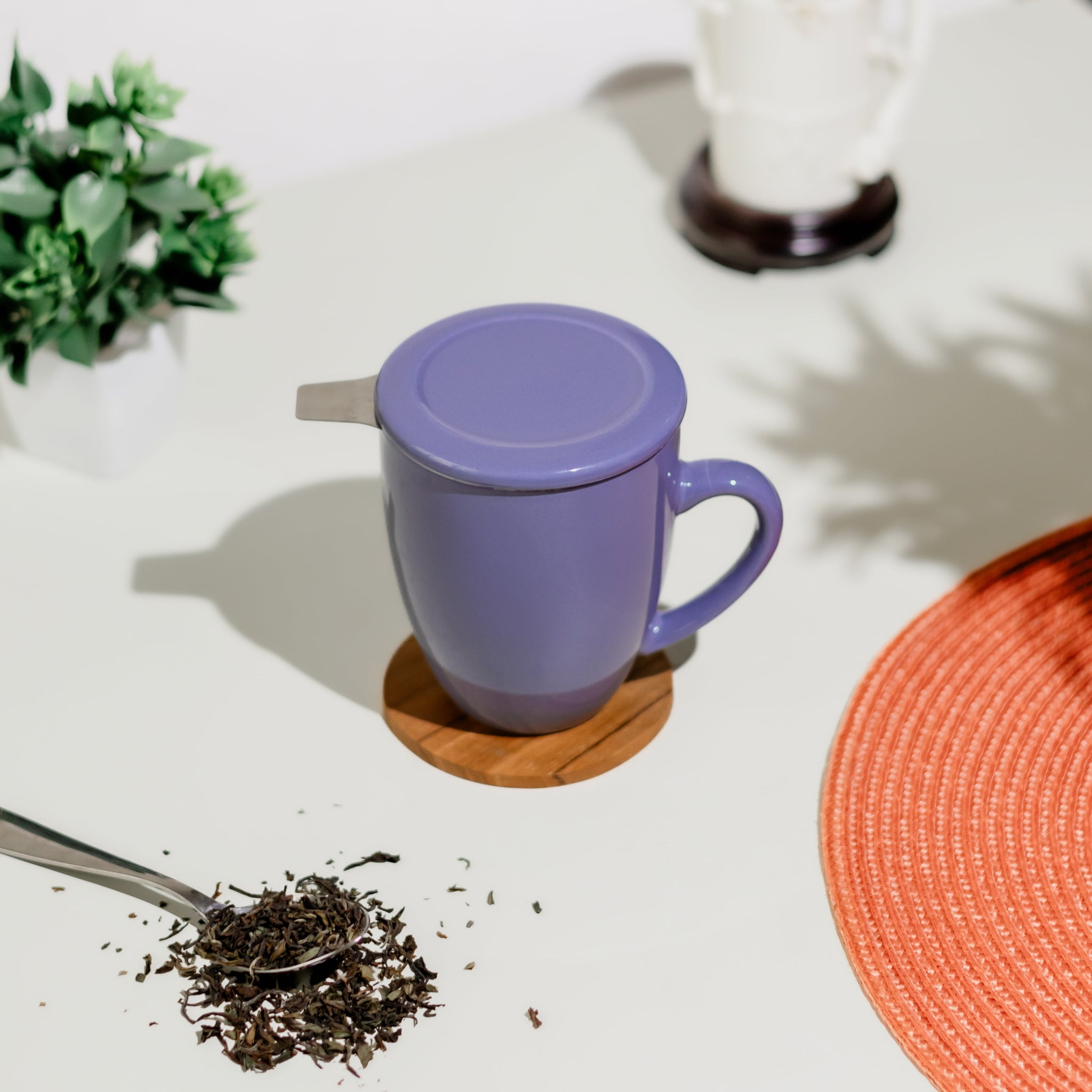 Artisan Ceramic Tea Mug with Infuser, Purple - 300ml