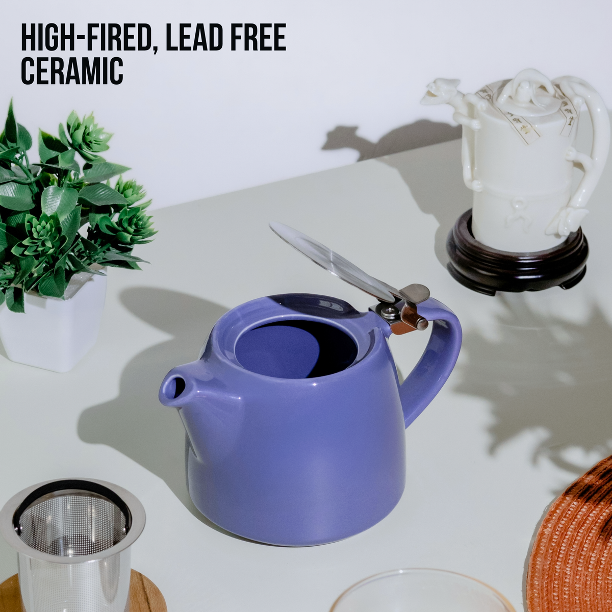 Artisan Ceramic Tea Pot with Infuser, Purple - 400 ml