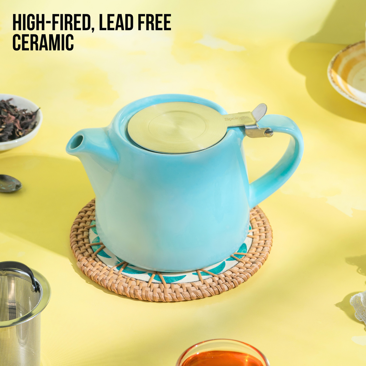 Artisan Ceramic Tea Pot with Infuser, Lagoon Blue - 400ml