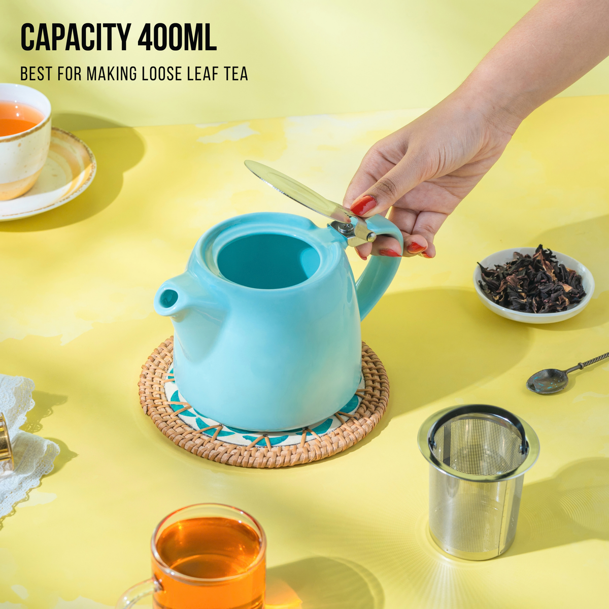 Artisan Ceramic Tea Pot with Infuser, Lagoon Blue - 400ml