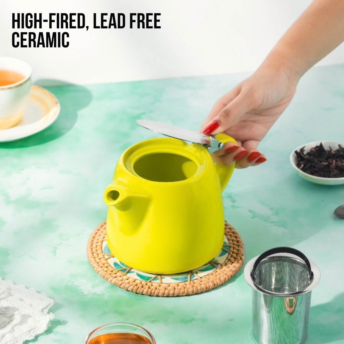 Artisan Ceramic Tea Pot with Infuser, Green - 400 ml