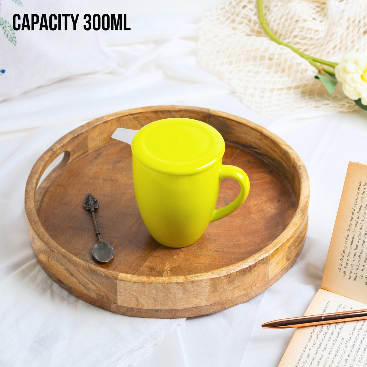Artisan Ceramic Tea Mug with Infuser, Green - 300ml