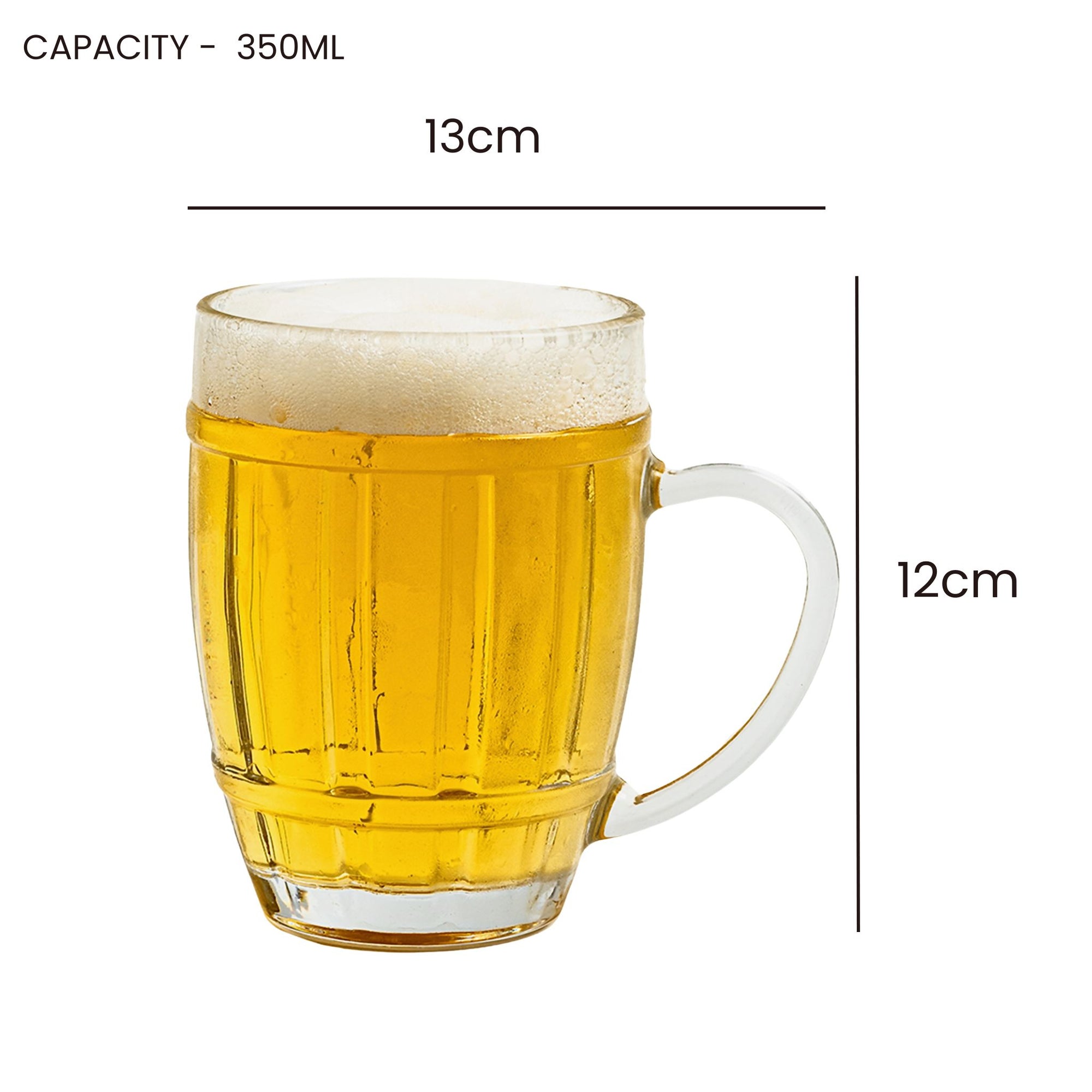 Happy Hour Beer Mug 350ml - Set of 4, Barrel Grid