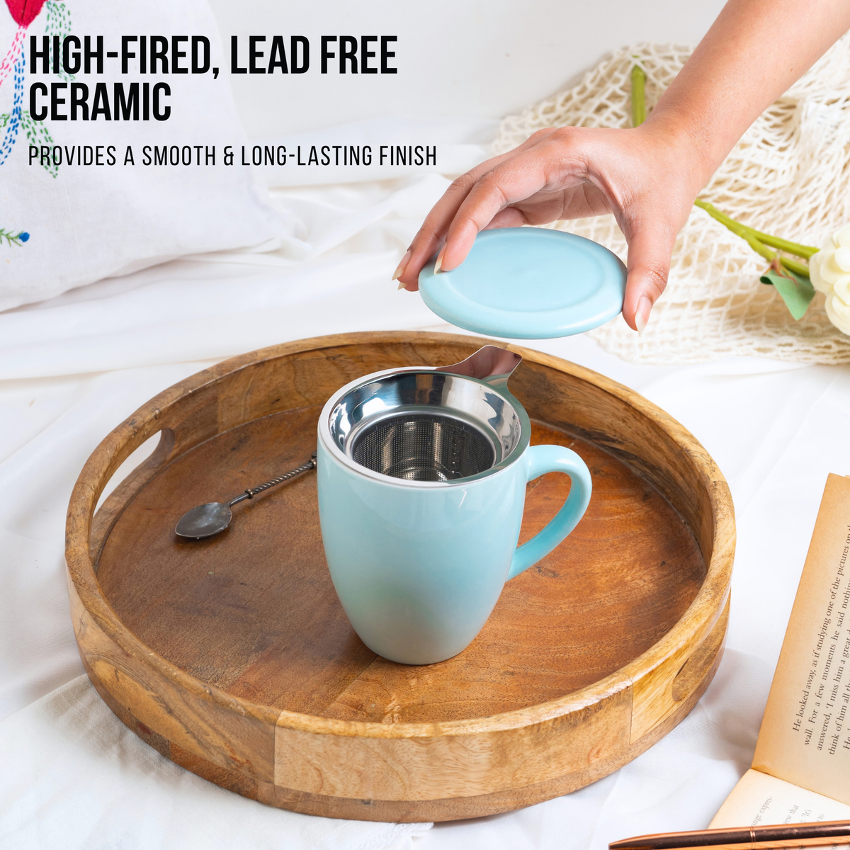Artisan Ceramic Tea Mug with Infuser, Blue - 300ml